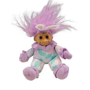 7" Russ Troll Doll Easter Bunny Plush Violet Hair Brown Eyes VINTAGE 1990's